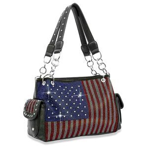 1971 American Flag Rhinestone Handbag Black